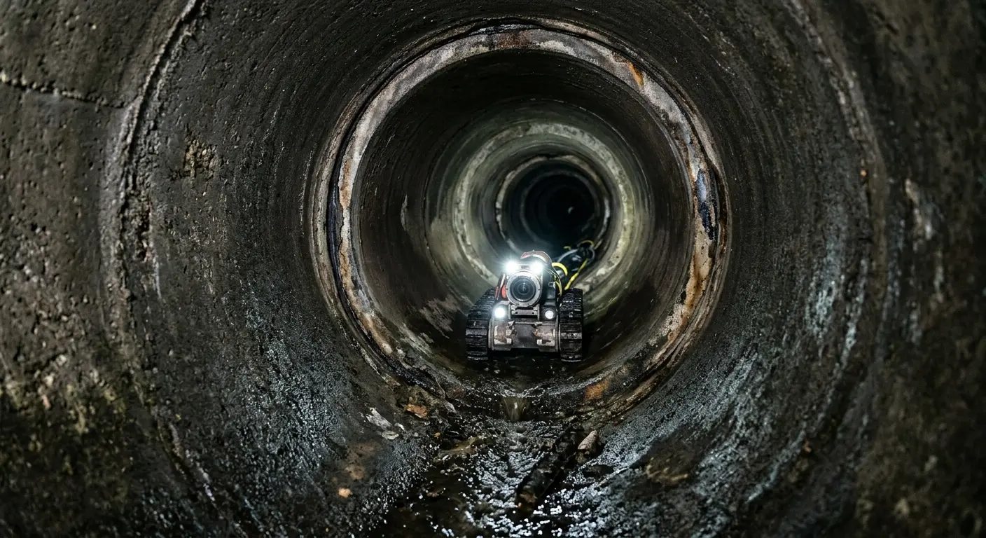 Robotic sewer camera inspecting pipe interior for Drain Snake Service in Jamestown